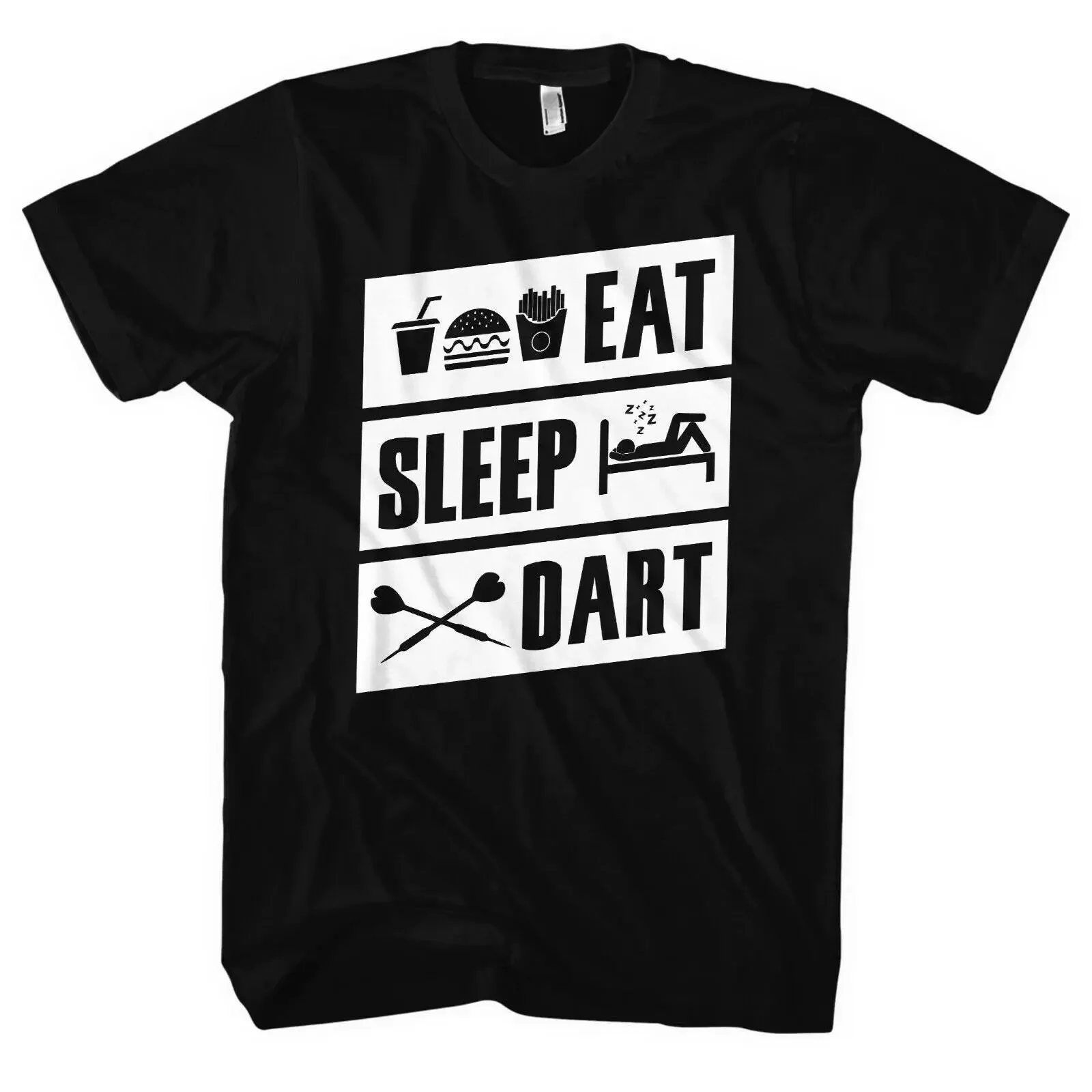 Фото Футболка унисекс Eat Sleep Dart с принтом «Дартс-стрелка 180» в винтажном стиле, стрейч, с графическим рисунком №1