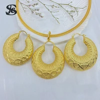 dubai new design fashion jewelry gold plated hollow out necklace earrings for women wedding party daily wear