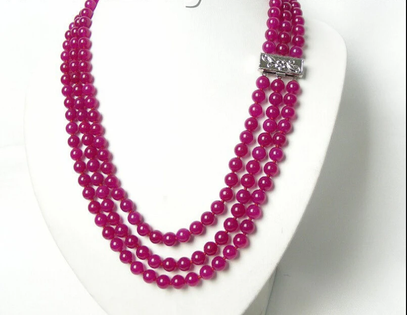 

Genuine 3row 8mm nature round red jade necklace