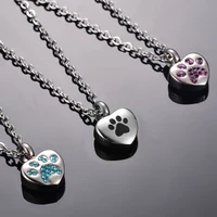 dropshipping custom stainless steel rhinestone pet cremation ash urn necklace heart pendant for pet memorial jewelry