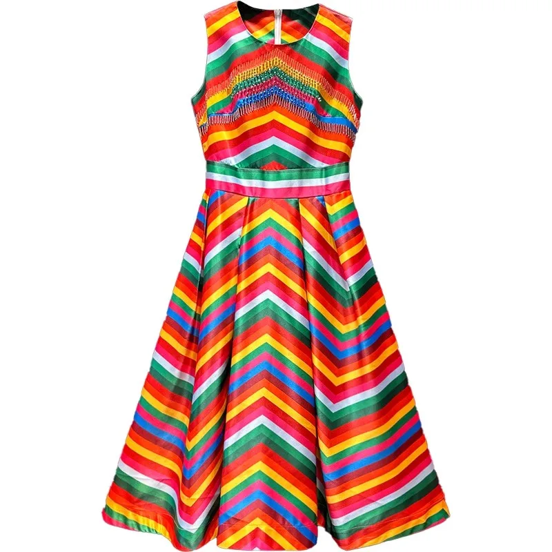 

Женское платье в полоску Evagina, праздничное Платье До Колена без рукавов со стразами и бисером, весеннее платье