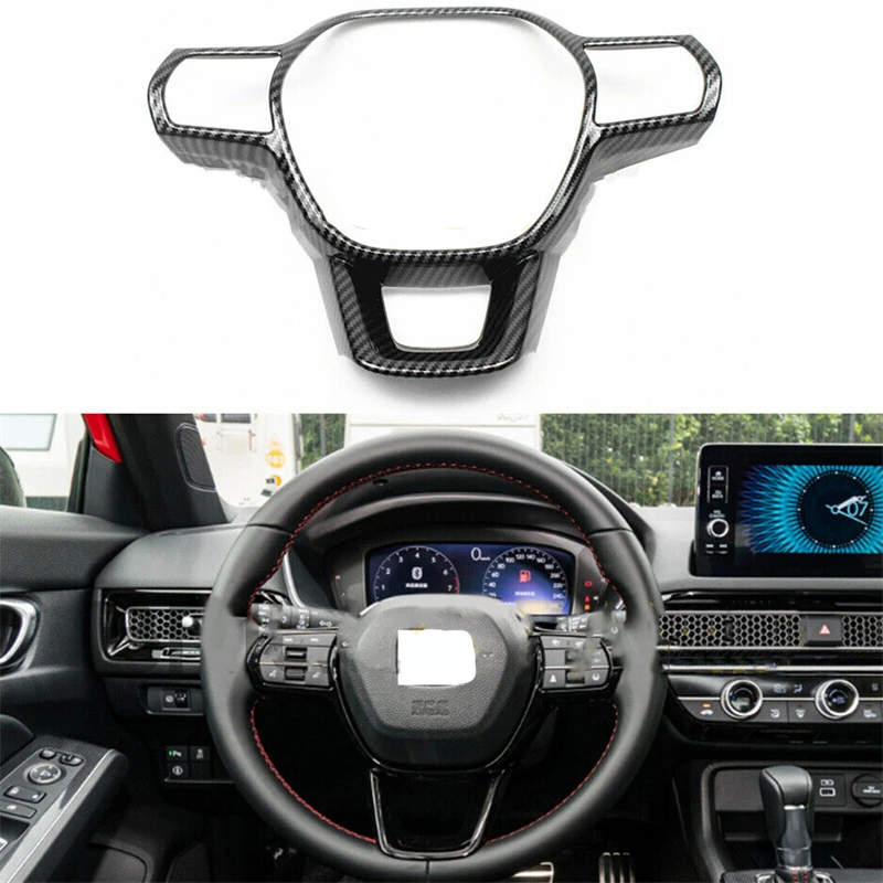 

For Honda Civic 11th Gen 2022 Carbon Fiber Interior Steering Wheel Button Switch Panel Cover Trim Decoration Accessories