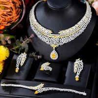 jimbora new luxury shiny 4pcs necklace earrings bangle ring jewelry sets for women cubic zircon original bridal wedding jewelry