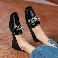 2022 spring autumn genuine leather flat womens shoes exquisite shiny metal buckle decorative daily casual loafers women