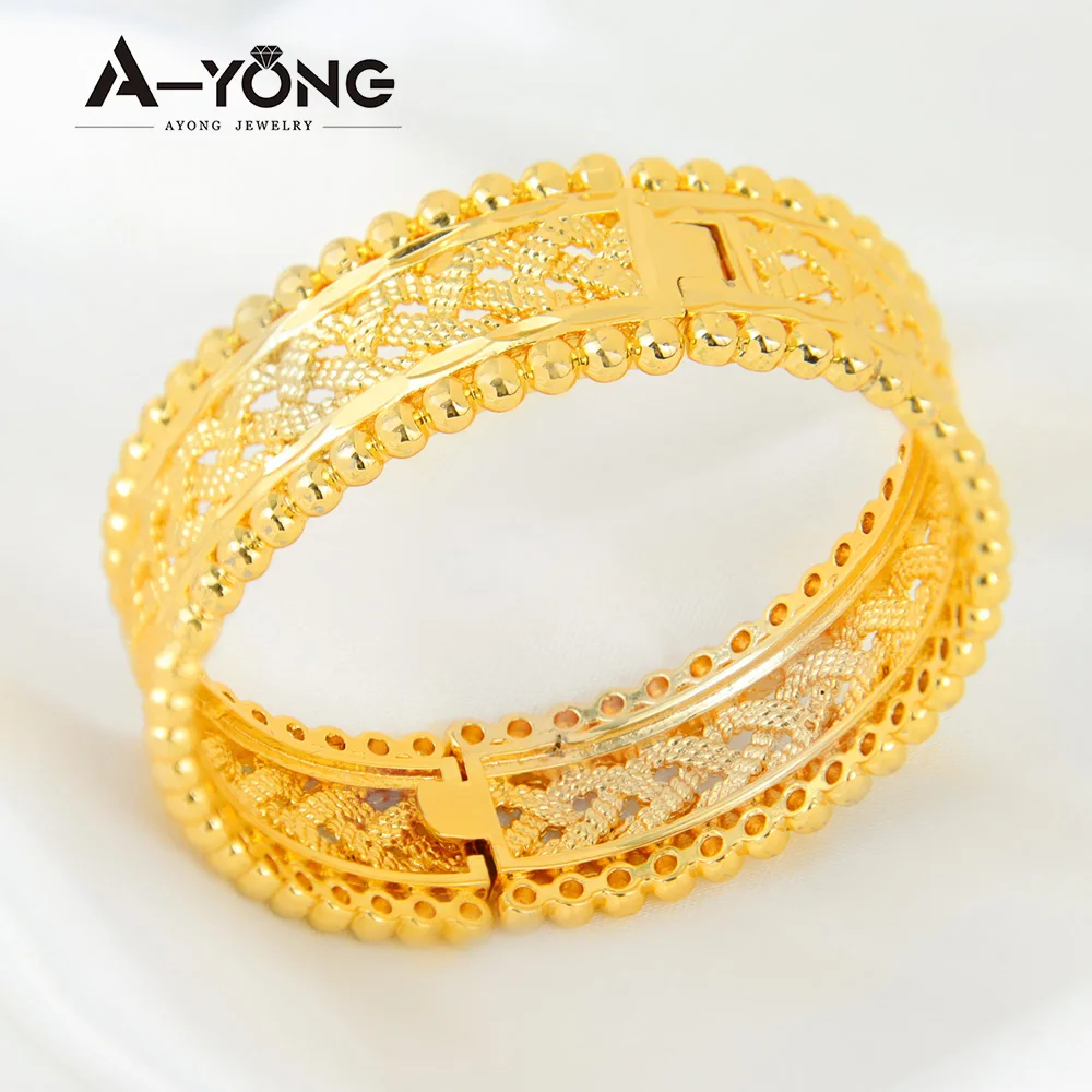 

AYONG Gold Color Vintage Bracelet 21k Gold Plated Hollow Out Punk Personality Cuff Bangle Dubai Arab Women Bridal Wedding Gifts