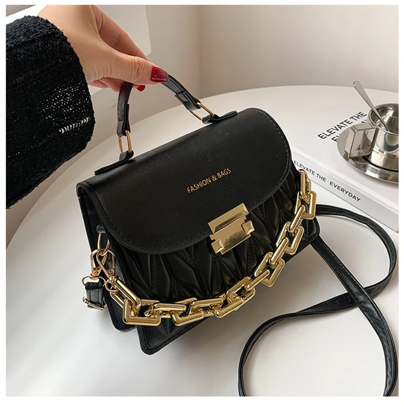

Fashion Women Textured Bag New Korean Girl Messenger Bag Chain Shoulder Small Square Bag Luxury Brand Handbags Tote Bag Sac