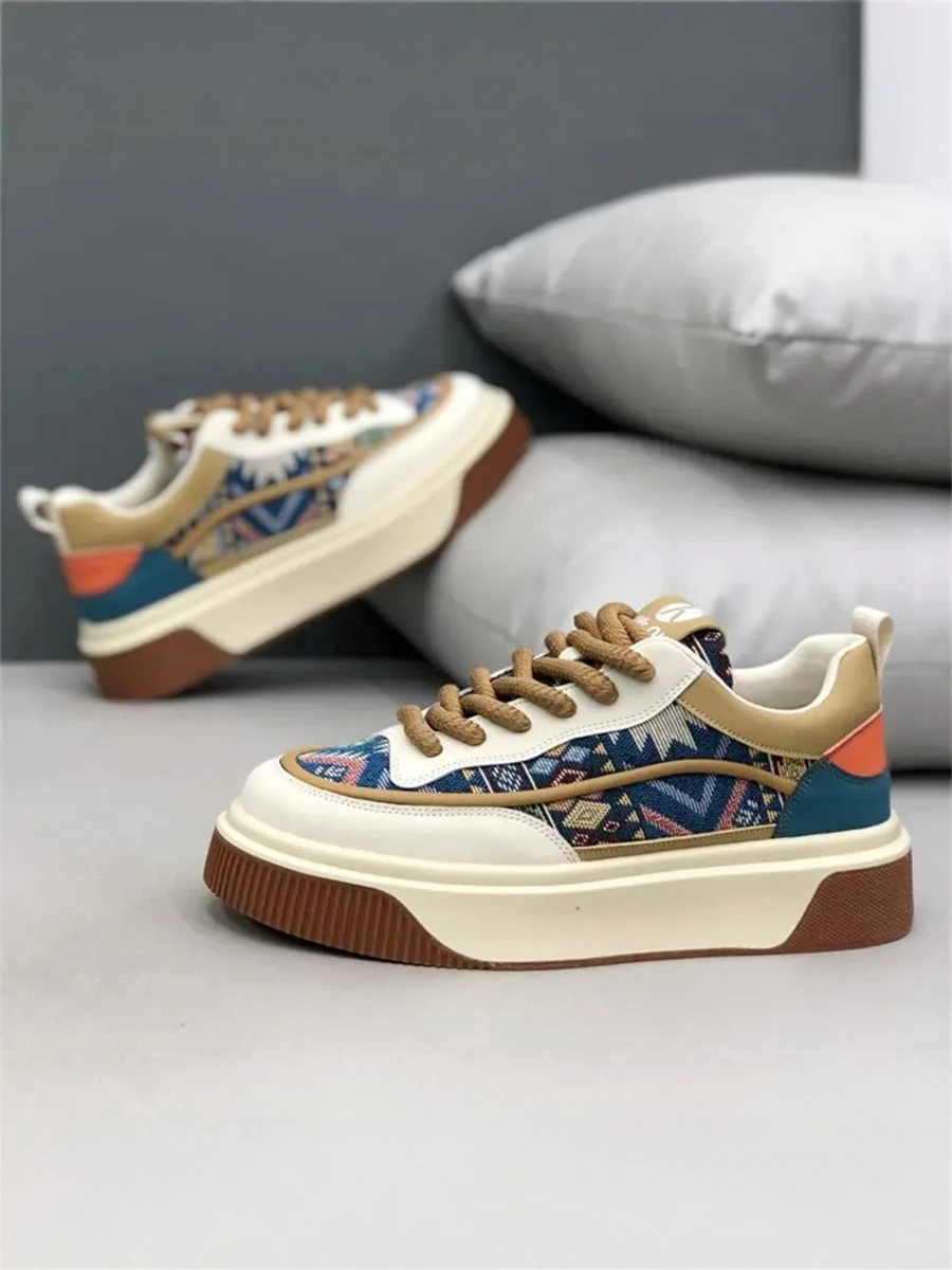 Autumn New National Fashion Men's Shoes 2024 Leather Cloth Patchwork Ethnic Sle Versatile Comfortable Casual TikTok P...