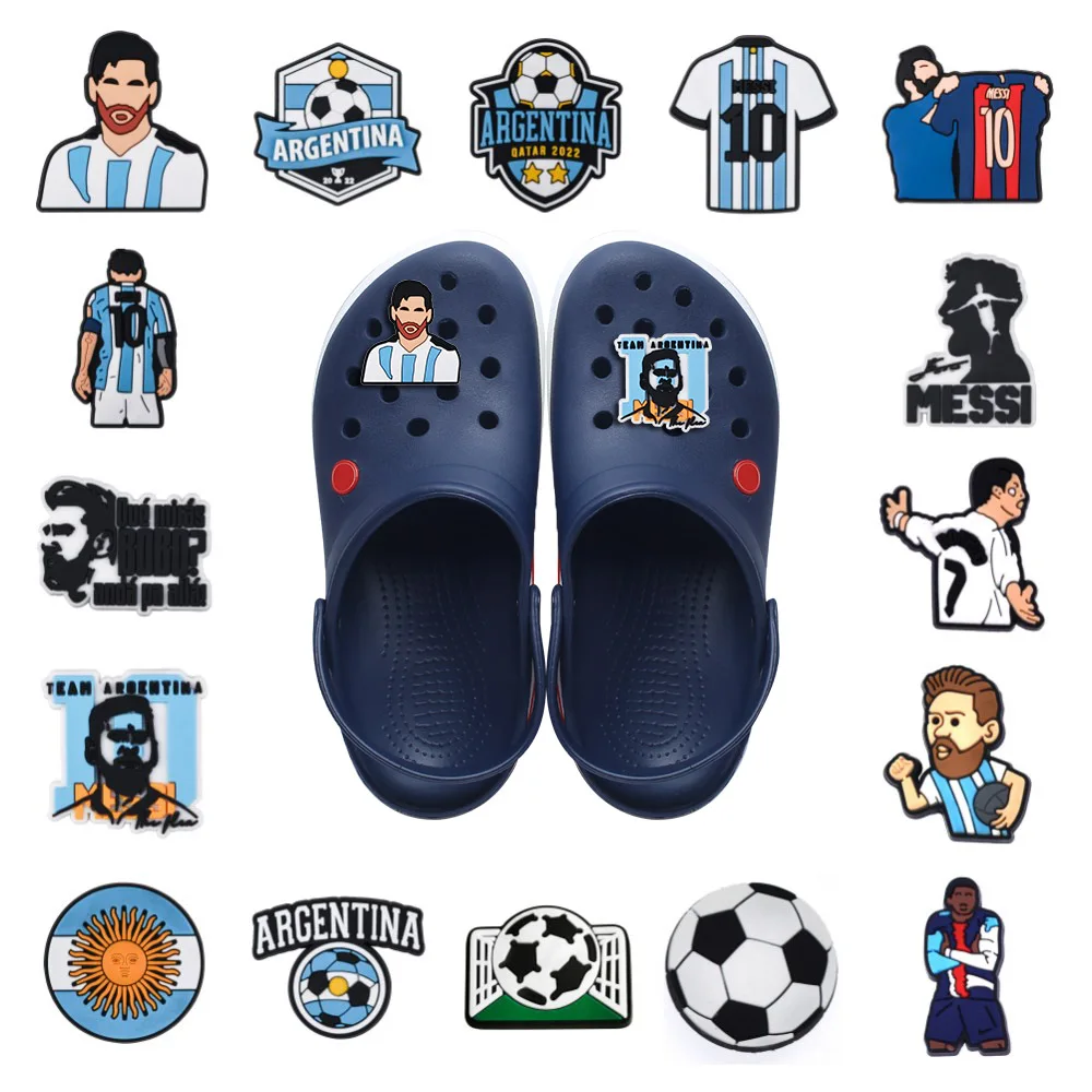 Argentina 10 PVC Football World Champion Croc Charms Shoe Decorations Clogs Sandals Wristband Accessories Women Men Party Gifts