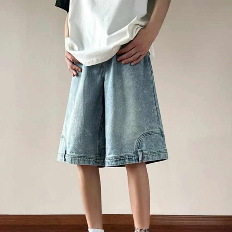 Джинсовые шорты в американском стиле мужские дизайнерские тонкие свободные