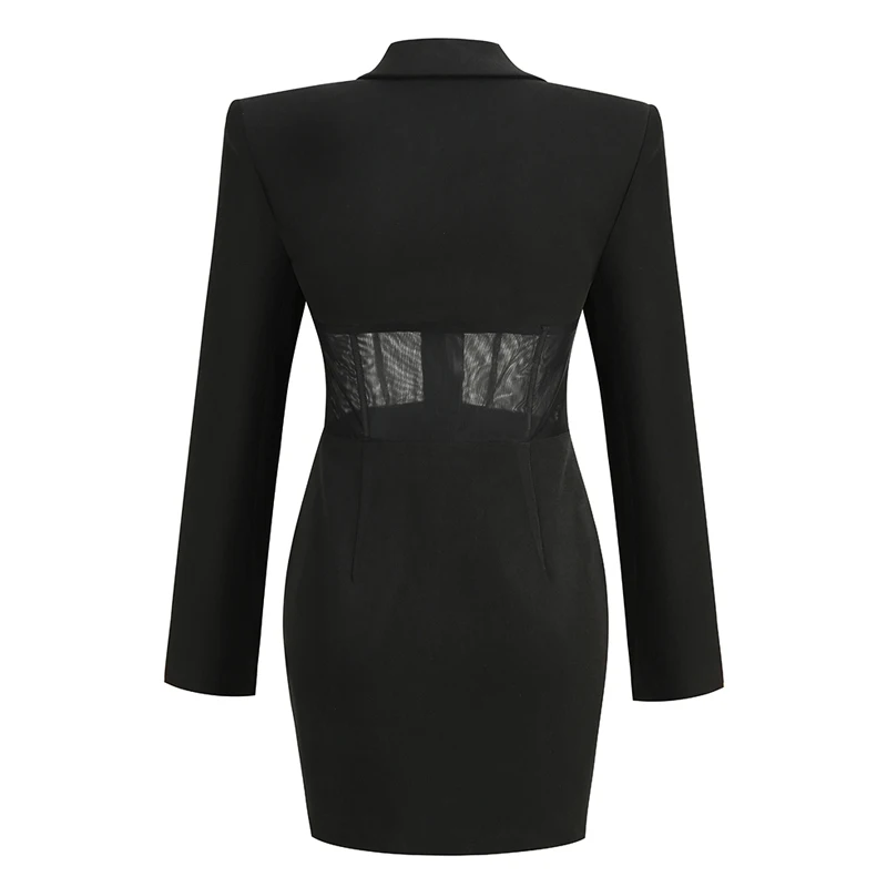 Elegant Mesh Long Sleeve Black Ropa Para Mujer Blazer Dress Office Outfits Women Vestidos De Fiesta Evening Party New In Dresses