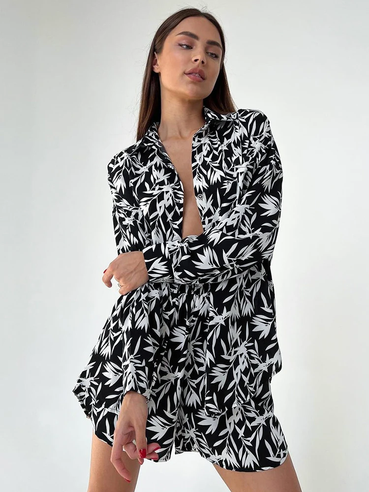 

Пижама женская с длинным рукавом и шортами, свободного покроя