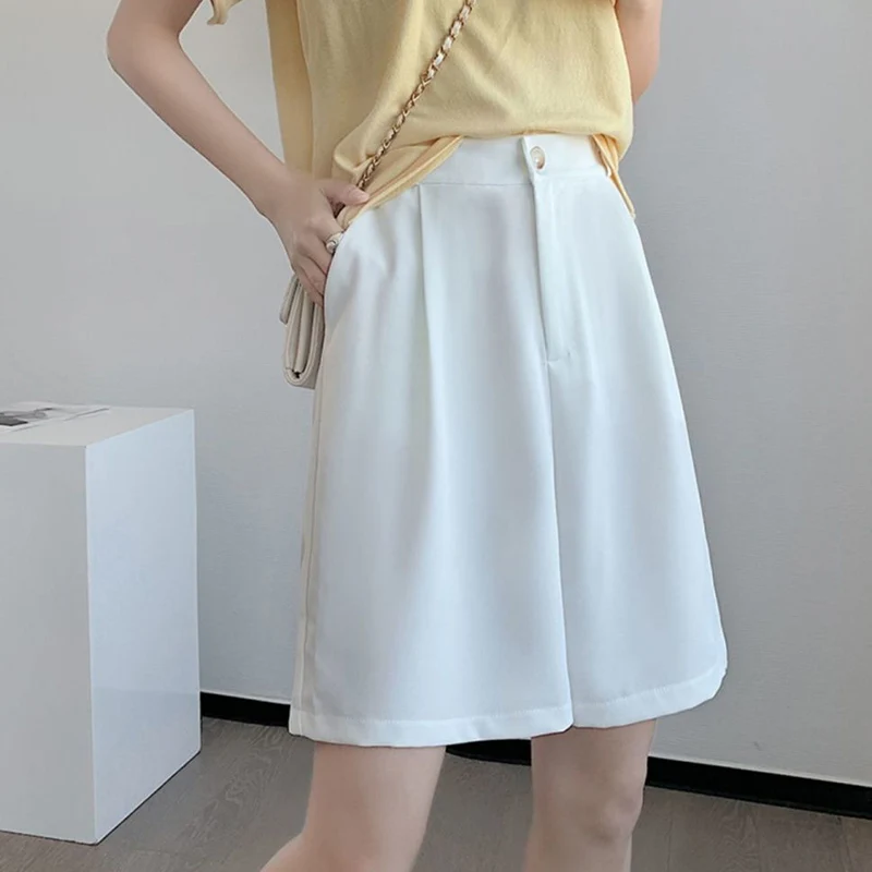 

Шорты Lucyever женские с завышенной талией, Костюмные с широкими штанинами, повседневные свободные до колена, белые черные, лето 2022