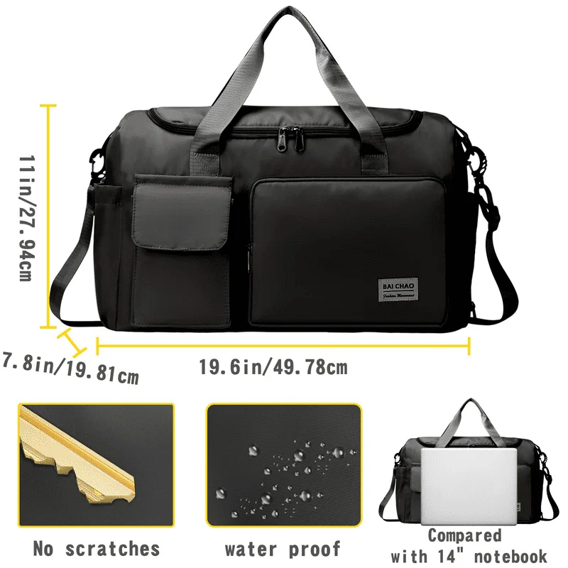 Beautiful Elegant Black Gym Sports Bag with Shoe Compartment and Wet Pocket, Ideal for Swimming and Vacations.