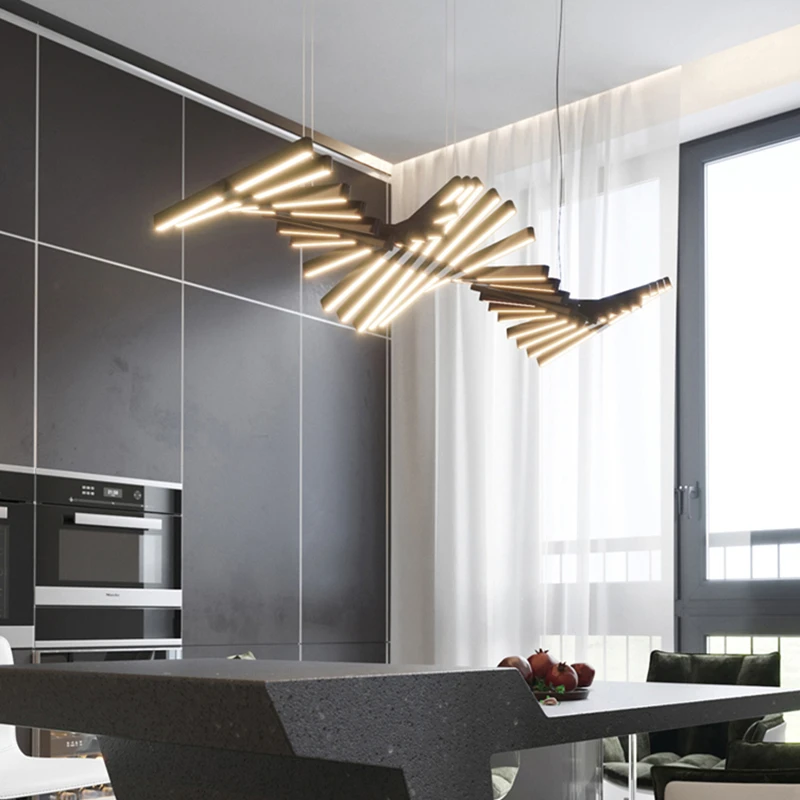 

Chandelier Led Art Pendant Lamp Light Modern new piano wave fish bone designer office restaurant bar room decor