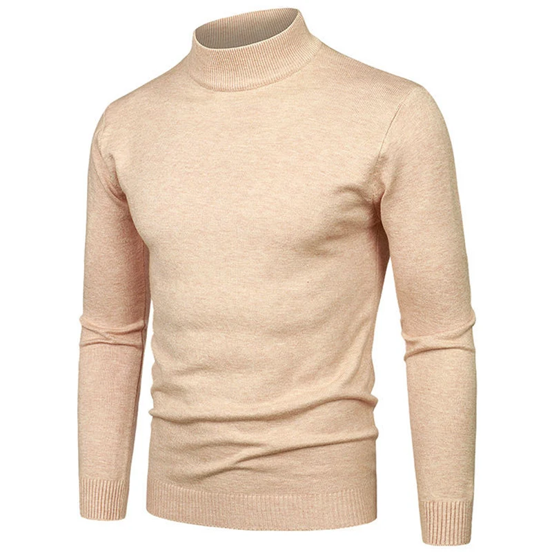 New Men's Half High Collar Pullover Autumn and Winter Simple Solid Color Men's  Bottoming Shirt Knitted Casual Tight Korean Top