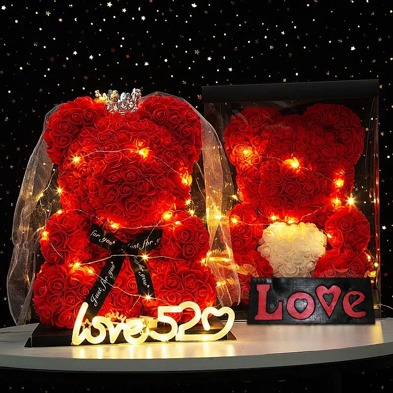 

25cm/40cm Artificial Rose Bear Flowers Teddy Bear Foam Flowers Girlfriend Anniversary Valentine's Day Wedding Party Gifts