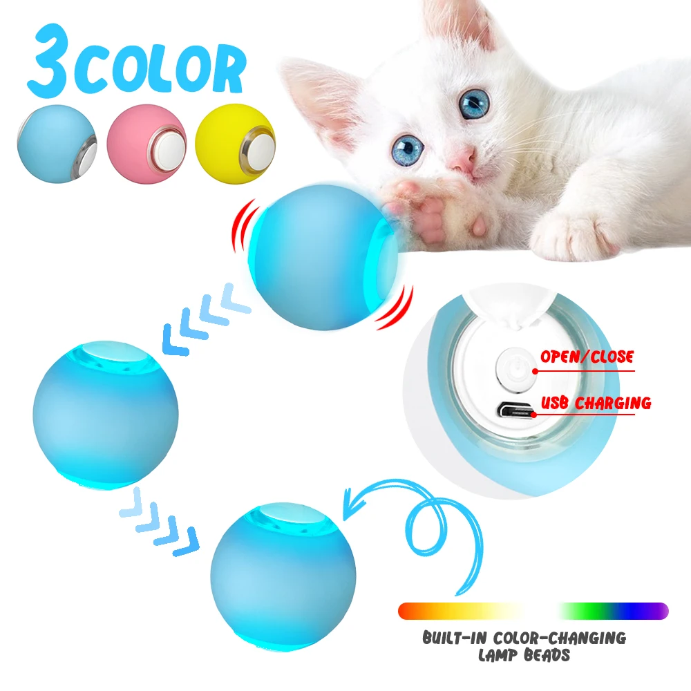 

Electric Cat Ball Toy Automatic Rolling Smart Touch Cat Interactive Toy for Cat Pet Training Self-moving Toy for Indoor Playing