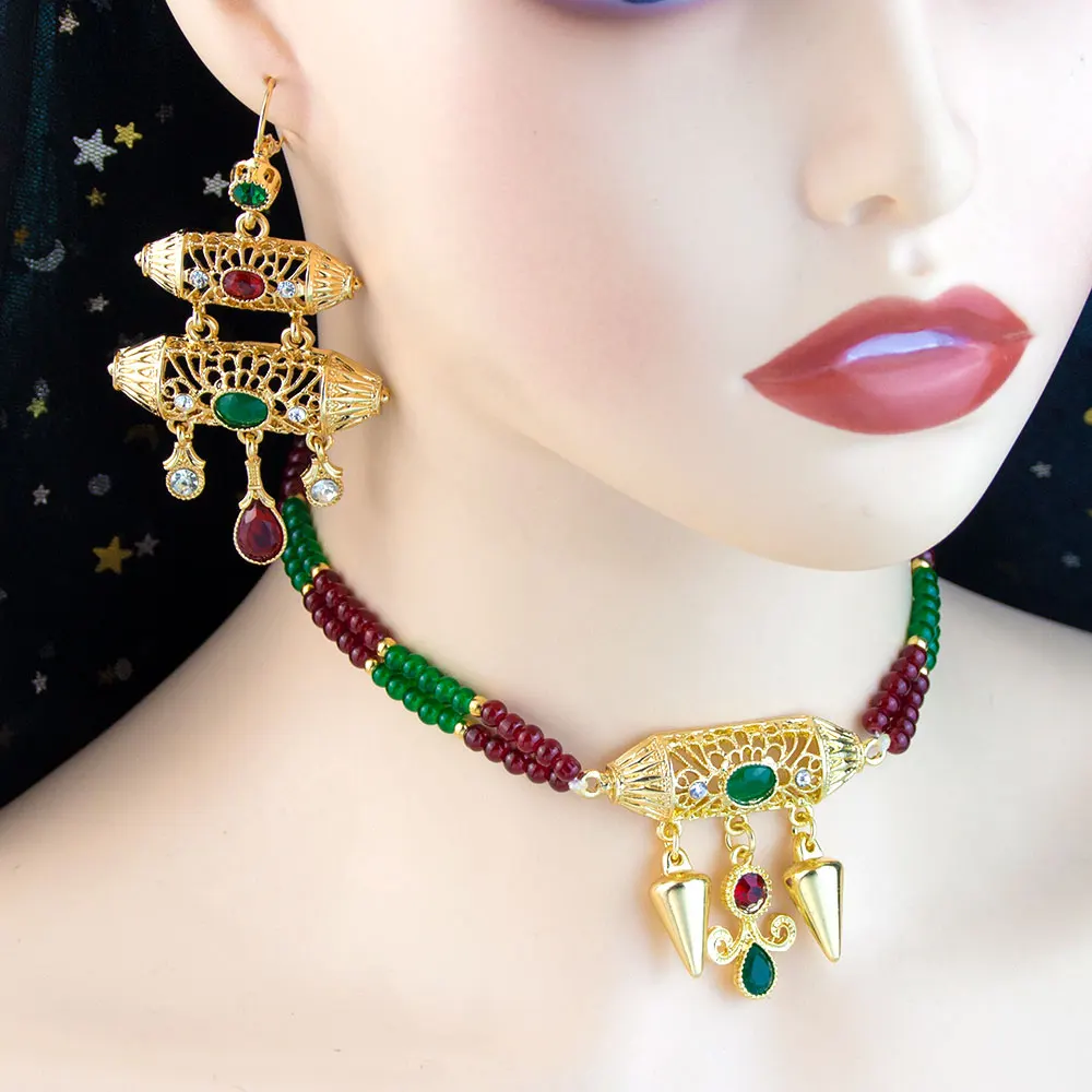 Neovisson марокканский Блестящий чокер ручной работы с длинным крючком серьги-капли