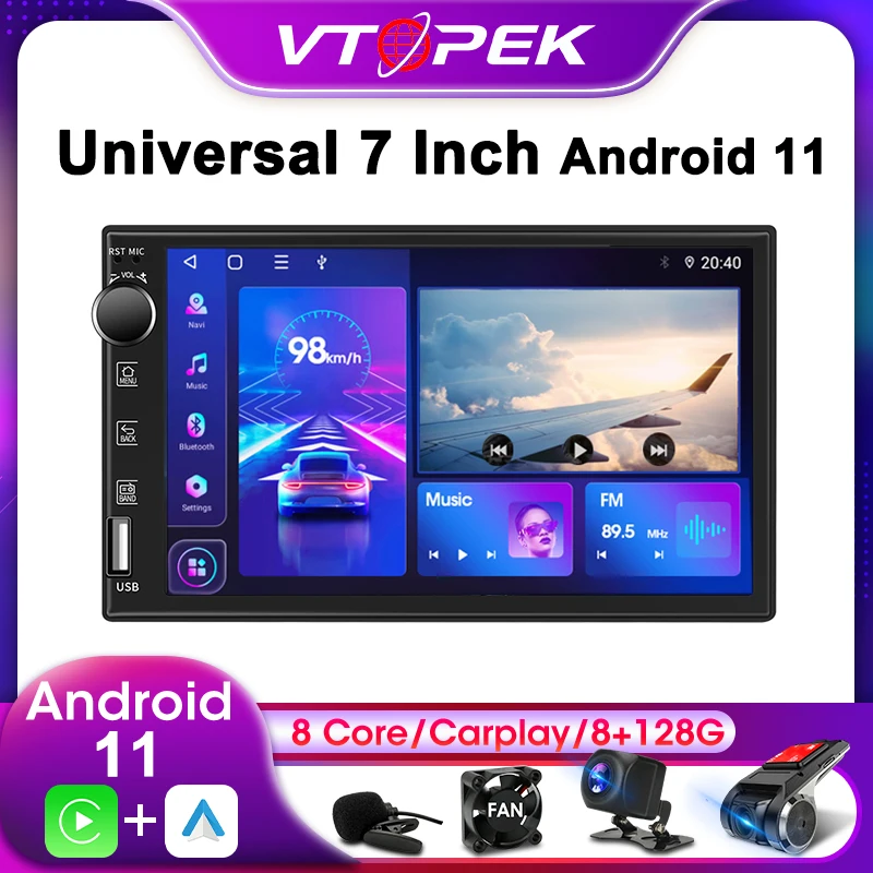 Vtopek 7 Inch 1Din  For Nissan Kia Honda Toyota VW Universal Car Stereo Radio Multimedia Video Player GPS 4G Android 11 IPS