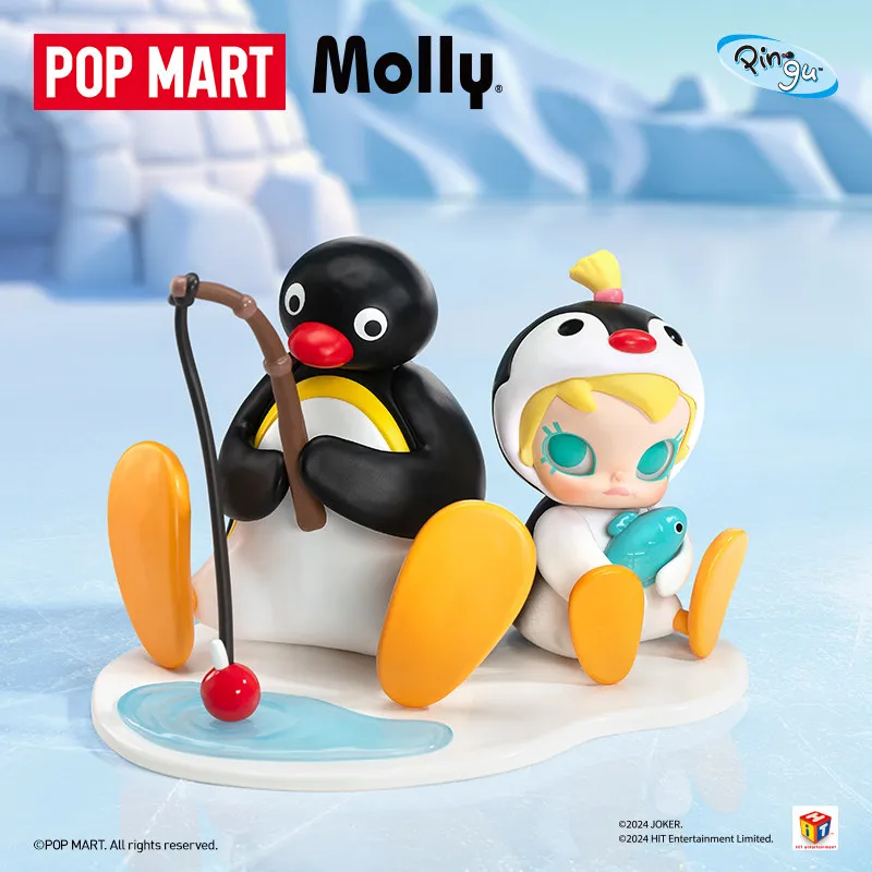 Фото POPMART Baby Molly × PINGU Fishing Time Series: Коллекционные фигурки на подвесной карточке для декора комнаты, подарки на детские праздники №1