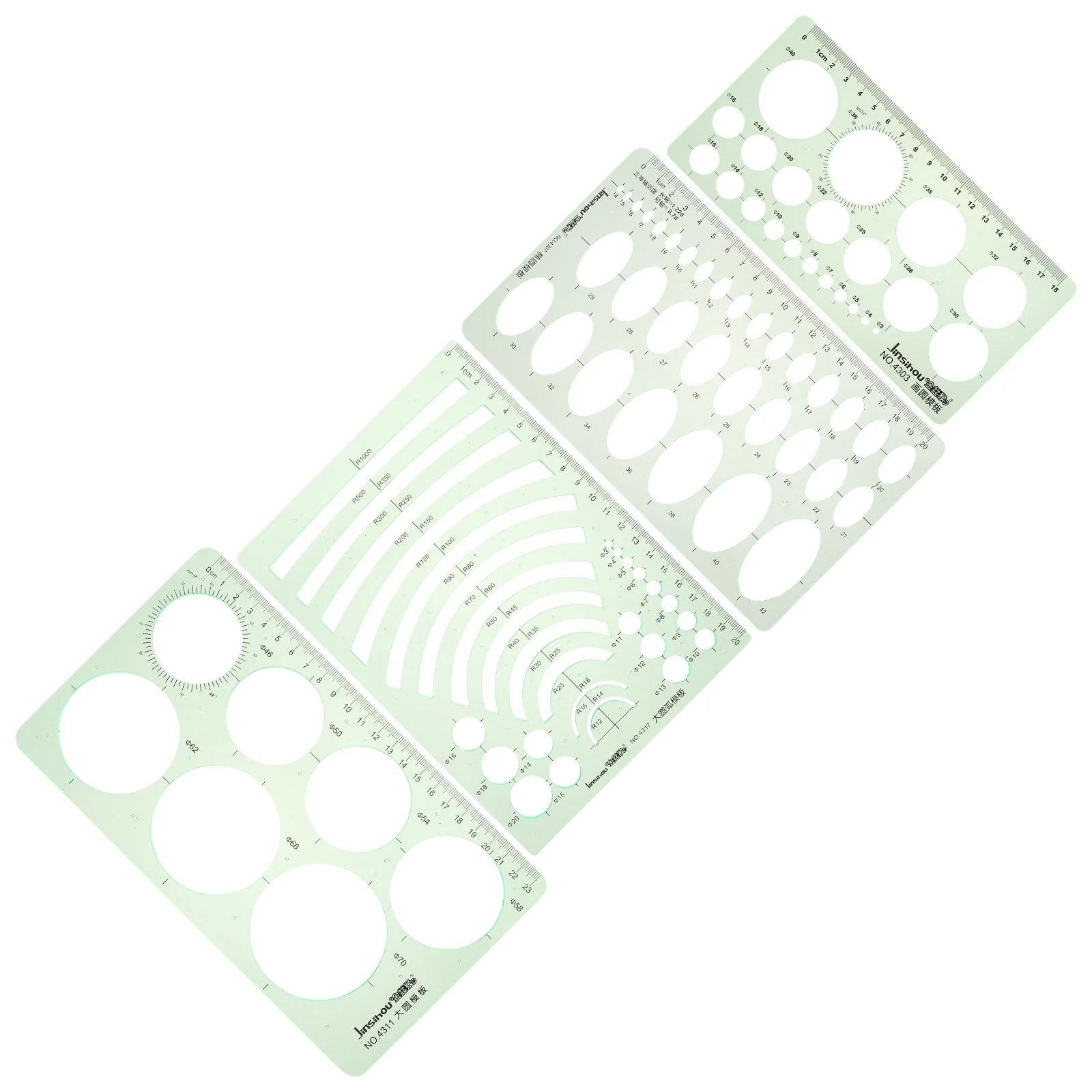 

4pcs Green Plastic Stationery Measuring Ruler Template Ruler School Supplies