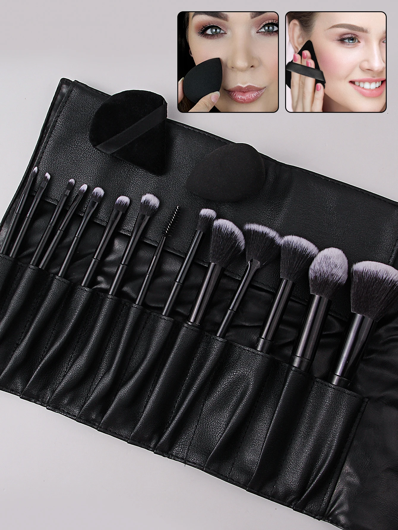 Набор Кистей Для Макияжа Из 14 Предметов С Сумкой Хранения Искусственной Кожи И