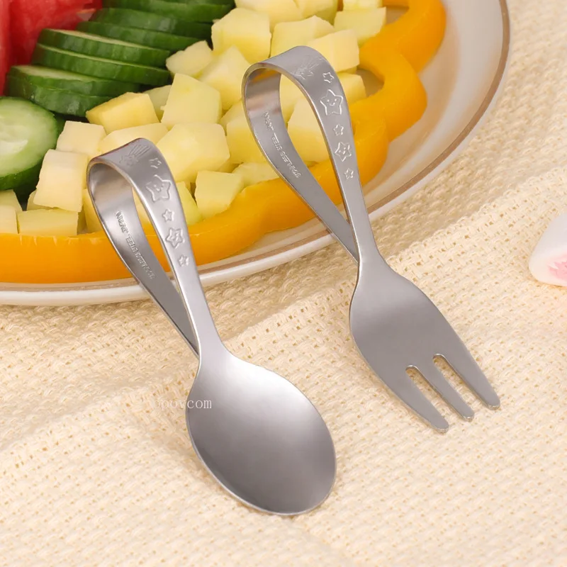 

Cutlery for Children Stainless Steel Baby Learning To Eat Training Tableware Short Handle Baby Complementary Food Spoon Fork