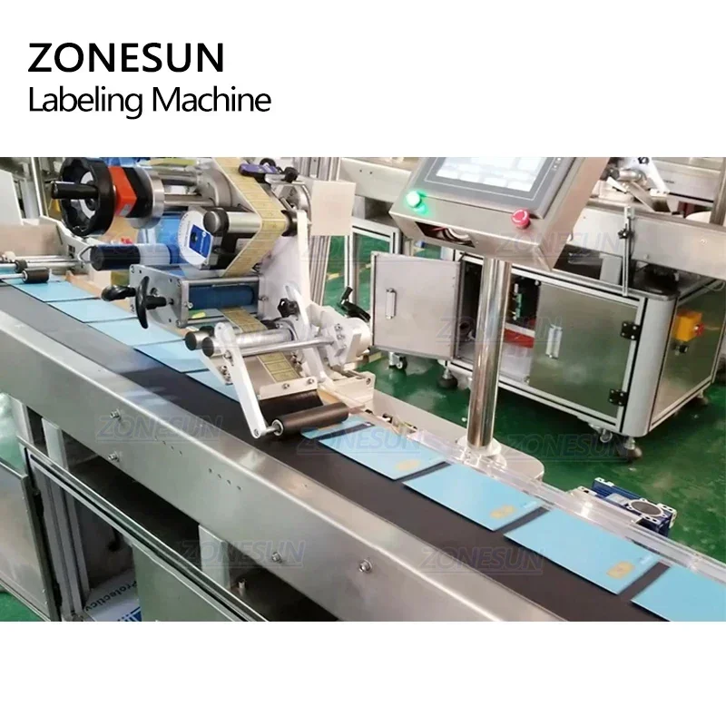 Фото ZONESUN XL-T832 Автоматическая наклейка, клейкая плоскость, бирка B, пищевая бумажная книга, большая пластиковая пленка, этикетировочная машина для плоской упаковки №2