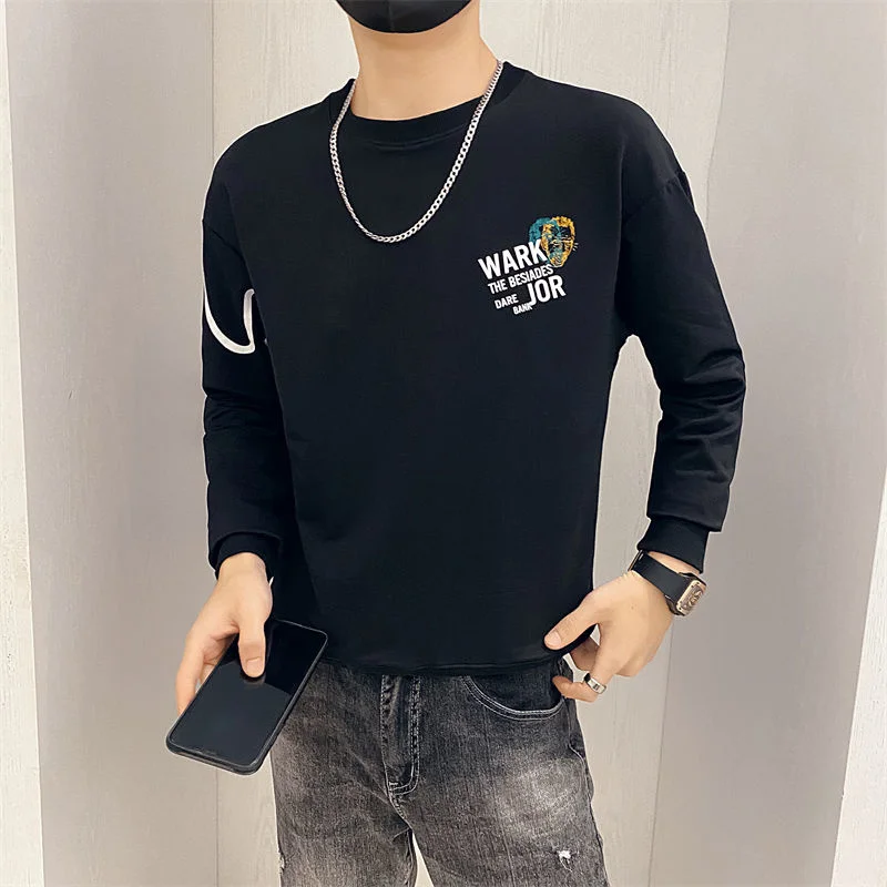 Джемпер мужской с круглым вырезом Приталенный топ пуловер Молодежная модная