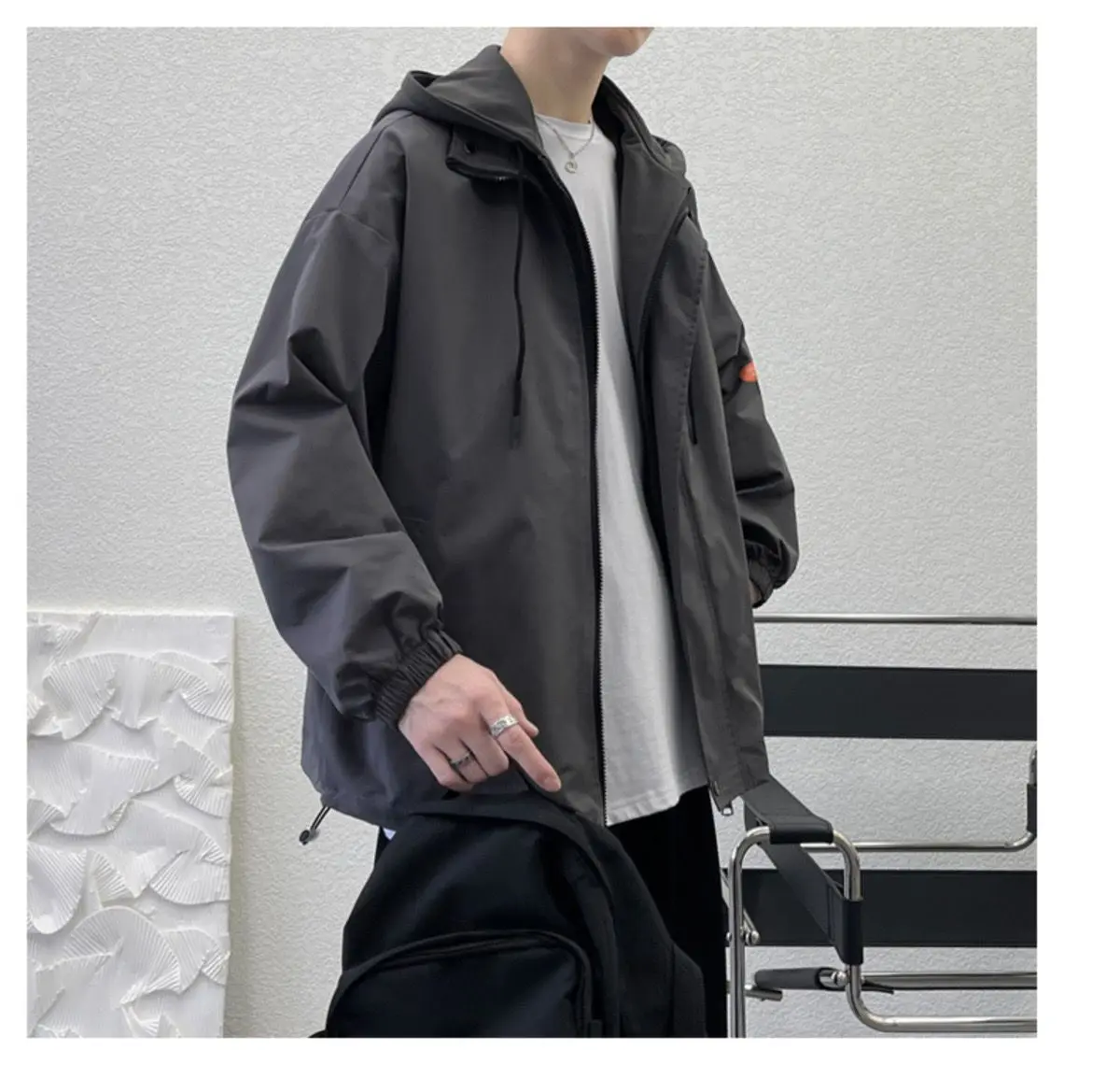 Autumn Winter Solid Casual Jacket Men's Loose Cool Boys Soft Zipper Hoodie Drawstring Student Coat False Two-piece Suit
