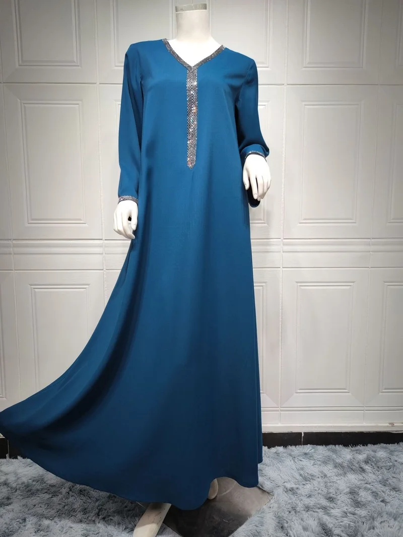 Beading Arabic Long Dress Jalabiya Women Moroccan Caftan Gandoura Muslim Loose Modesty Abaya Dubai Islam Saudi Ramadan Kaftan