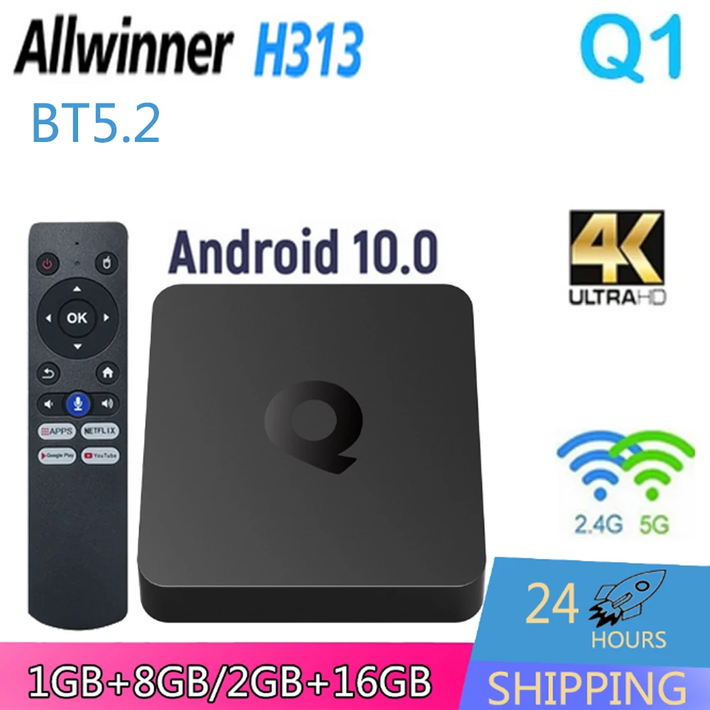 Q1 Smart Android 4K TV Box Allwinner H313 Bluetooth5.2 Android 10,0 LAN 100M HDR10 Media Player Set Top Box Stream TV Box