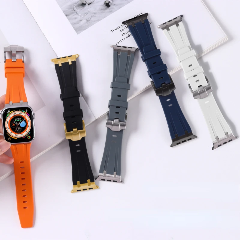 Фото AP Жидкий силиконовый ремешок для Apple Watch Ultra 3/2 49 мм 11 10 46 мм Фторкаучуковый ремешок iWatch 9 8 7 6 5 SE3 45 мм 44 мм Браслет №4