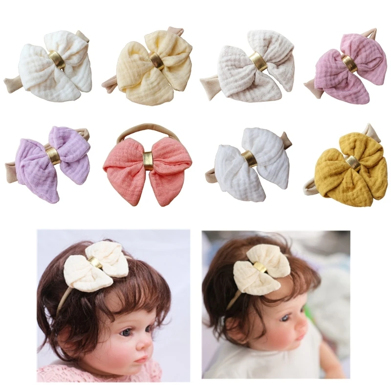 

Baby Bowknot Headband Infant Cotton Gauzes Hairband Pleated Bows Hair Accessories for Birthday Parties Photoshoots X90C