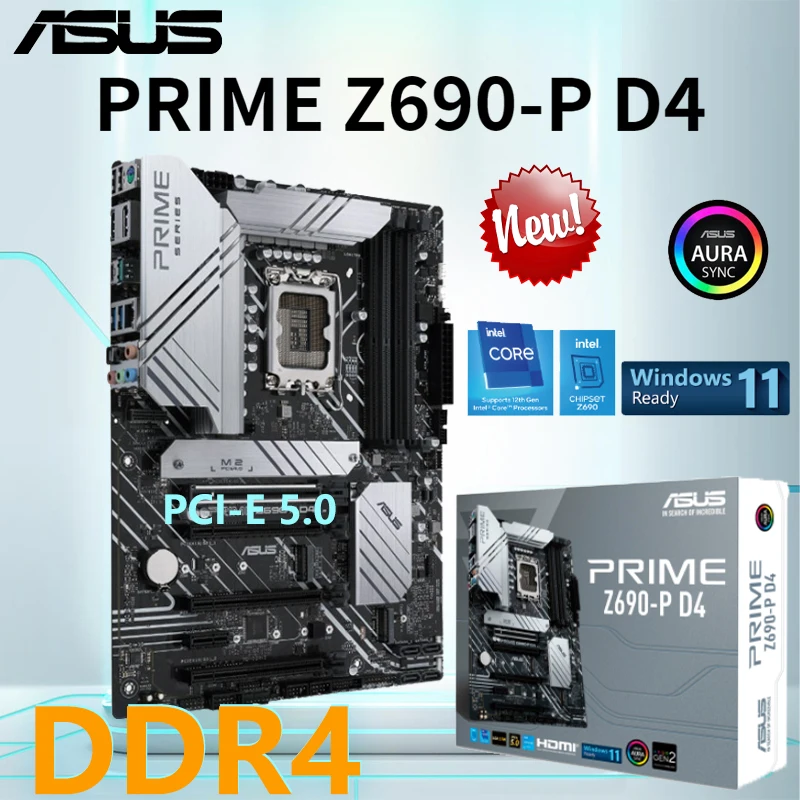 

ASUS PRIME Z690-P D4 Motherboard LGA 1700 DDR4 128GB 5333MHz PCIe 5.0 M.2 RGB Support Intel 12th Gen CPU Placa-mãe Mainboard New