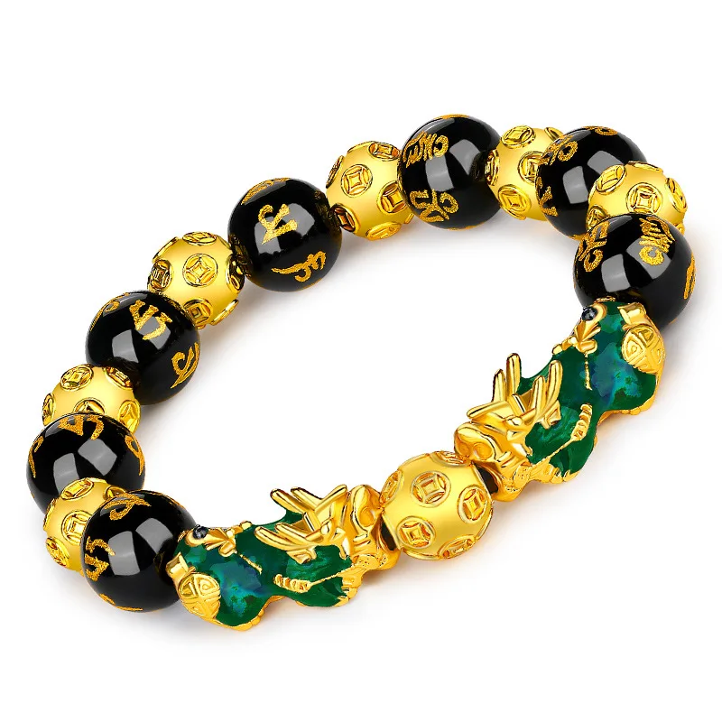Feng Shui Pi Xiu Wealth Bracelet Men Women Black Obsidian Beads Chakra Meditation Yoga Bracelet Change Color Pi Xiu Jewelry Gift