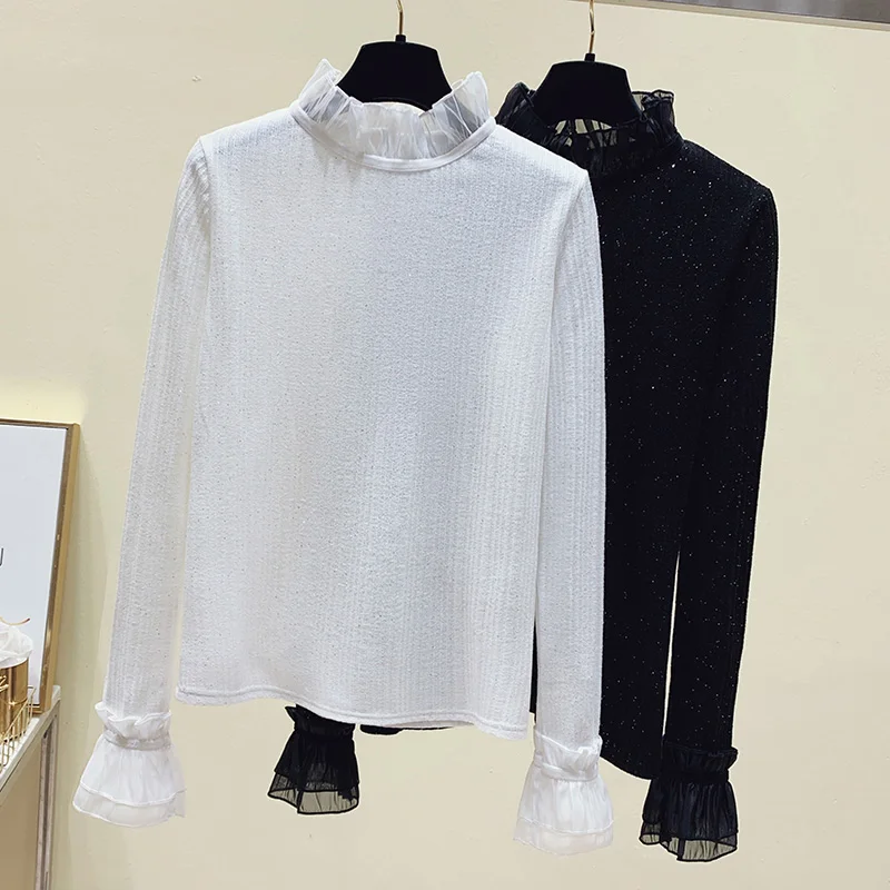 

Women's autumn new half-high neck fairy blouse with long-sleeved t-shirt GRAY22