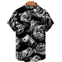 new abstract 3d printing fear pattern mens shirt street vintage casual hawaiian shirts for men fashion oversized mens clothing