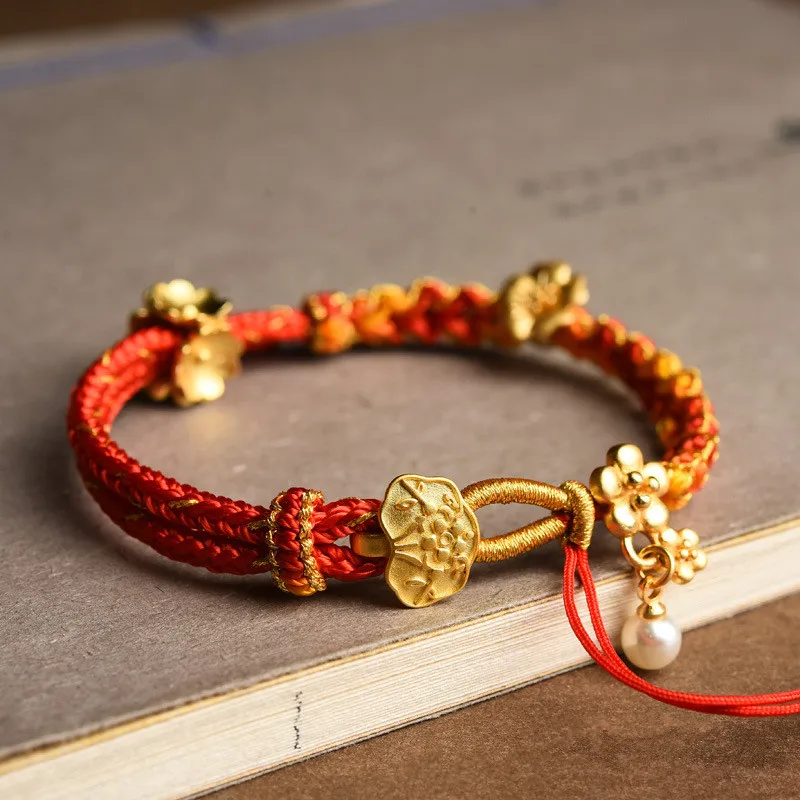 Тибетский плетеный браслет с ручкой Thangka, мужской и женский этнический стиль, очаровательный браслет с персиковым узелком, аксессуар