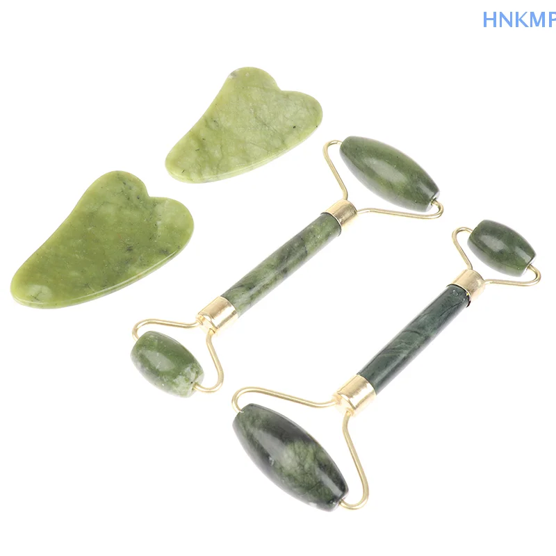 Массажный ролик из натурального нефрита + доска Гуаша спа-скребок камень