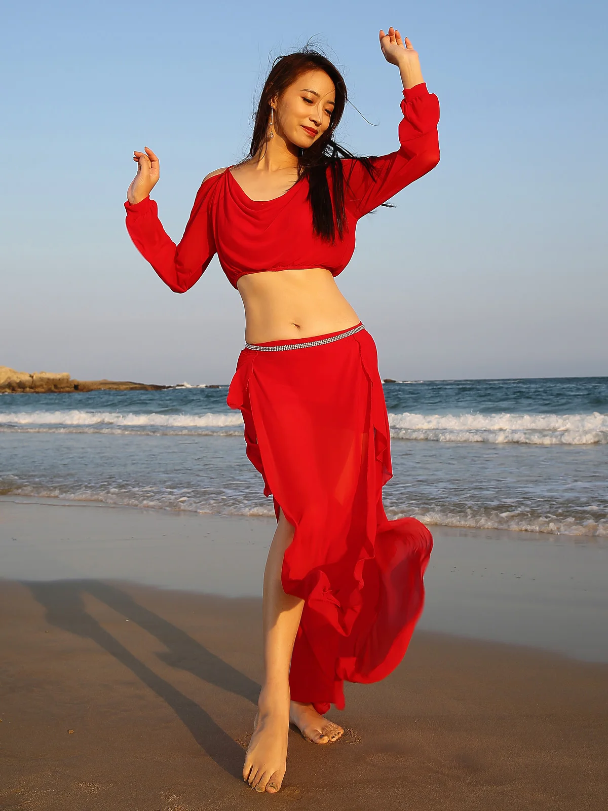 

Костюм для танца живота для взрослых и женщин, юбка с разрезом, костюм для выступления в восточном стиле, женская одежда для начинающих танцев, E22254, 2022