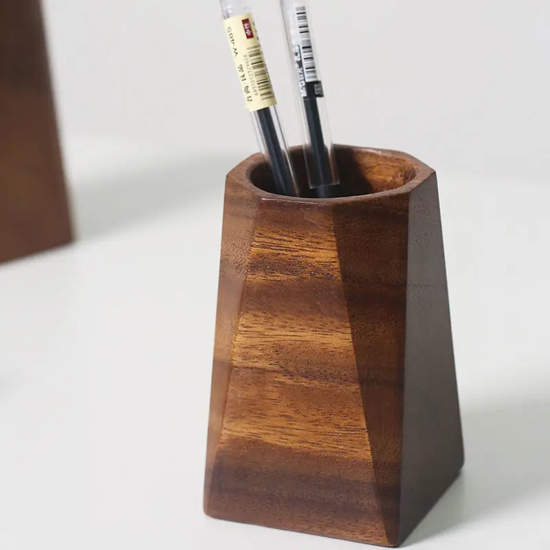 Walnut pen holder creative desk boss antique solid wood stationery storage box desktop decoration