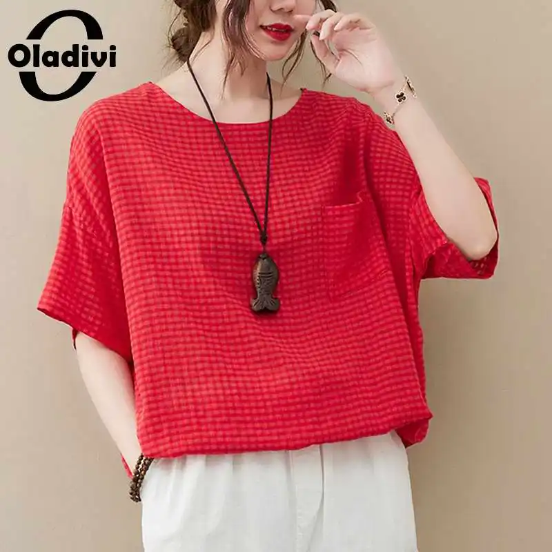 

Oladivi 4 Colors Oversized Fashion Women Short Sleeve Blouses Summer 2022 New Casual Loose Tops Cool Thin Shirts Blusas 3XL 4XL