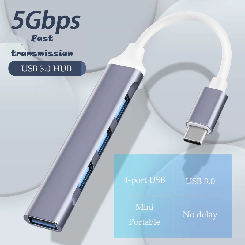 

Usb-хаб Высокоскоростной 4-портовый USB 3,0 разветвитель типа C 5 Гбит/с для ПК, компьютерные аксессуары, многопортовый концентратор 4 USB 3,0, 2.0 порт ...