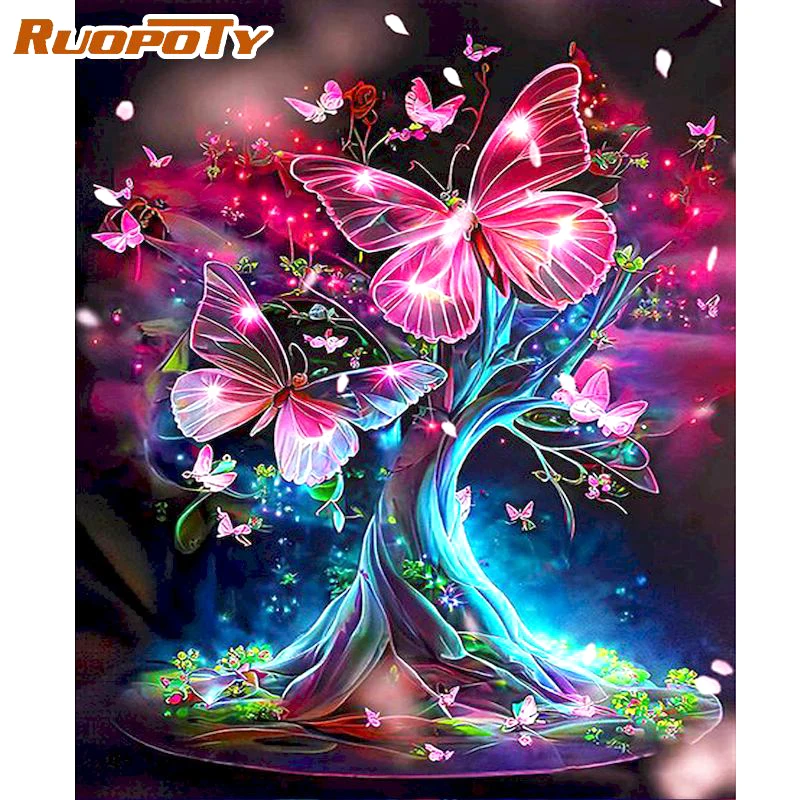 

RUOPOTY Frame Paint By Numbers For Adults Beginner Butterfly Diy Crafts Drawing By Numbers Animal Wall Art For Home Decoration