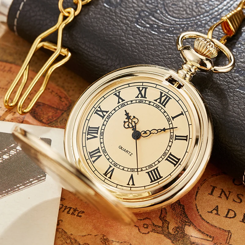 Модные кварцевые мужские карманные часы золотистый серебристый Бронзовый