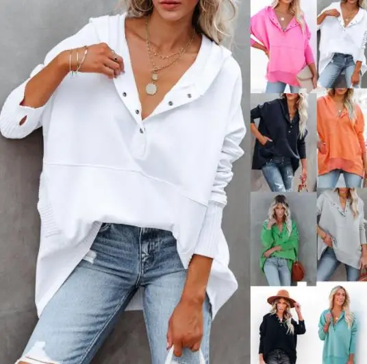 

Женский свитер с V-образным вырезом и капюшоном, с рукавом летучая мышь