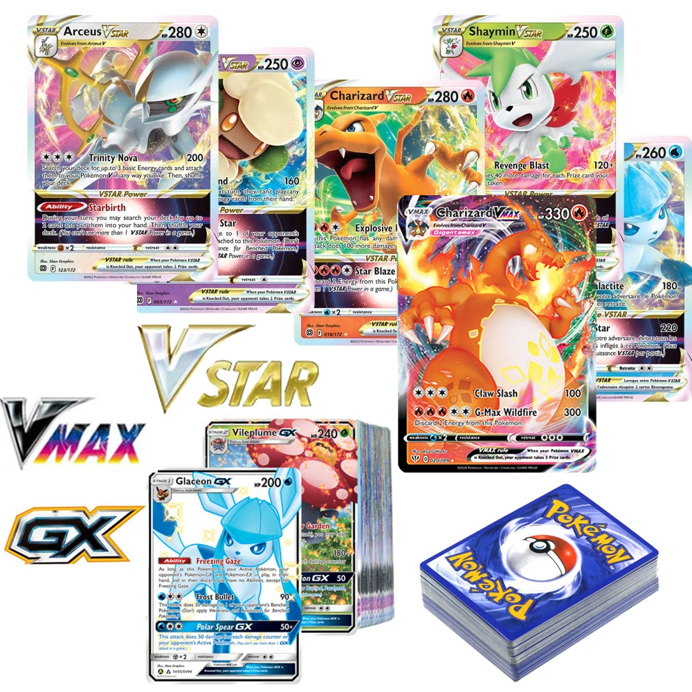 

50Pcs Pokemons Card Shining TAKARA TOMY GX VMAX V MAX Cards Game Battle Carte Trading Children Toy Carte Pokemon Francaise