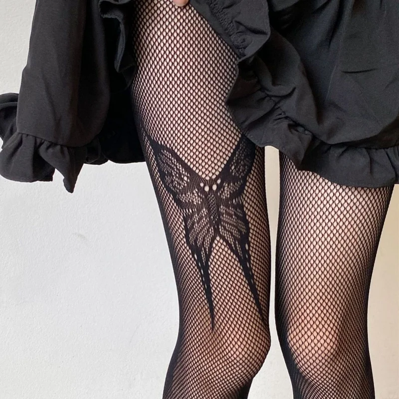 

Japanese Black Fishnet Stockings Sexy JK Black Silk Stockings Women's Thin Hot Girl Pure Desire Thigh Butterfly Tattoo Pantyhose