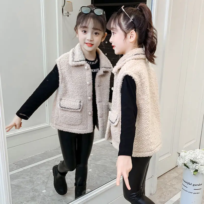 

Children Fashion Warmth Baby Girls Vest Thick Coat Wool Child Waistcoat White Children Outerwear 4-12 Years Kids Coats A34